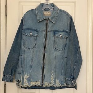 We the Free Distressed Denim Shirt Jacket Size S